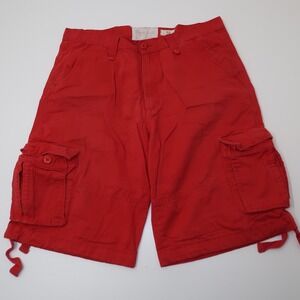 Vintage 90s Y2K Mens 38 Red Cargo Hiking‎ Shorts Baggy Drawstring sides